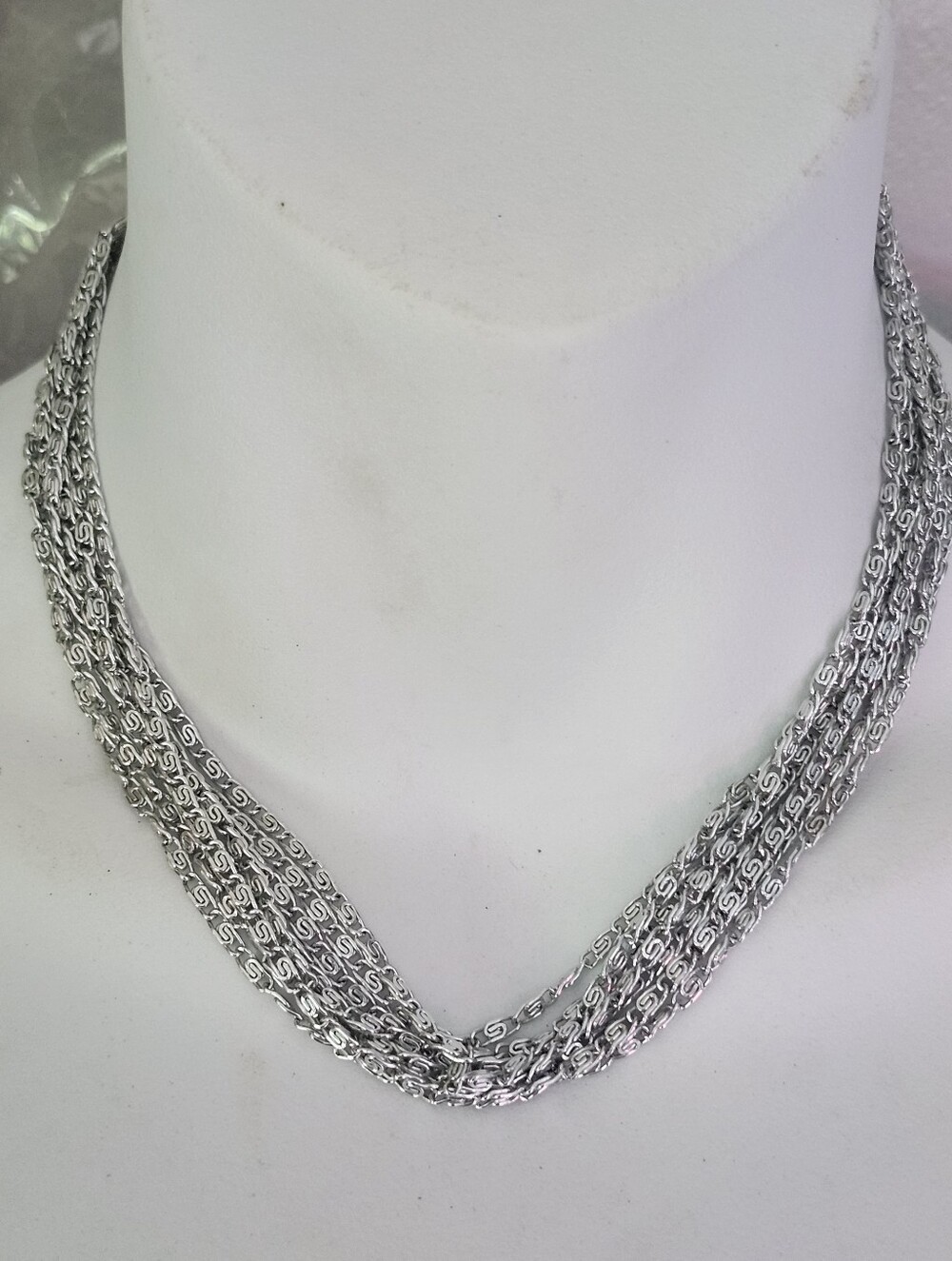 Sarah Coventry Silver Tone Multi-Strand Scroll Chain Necklace